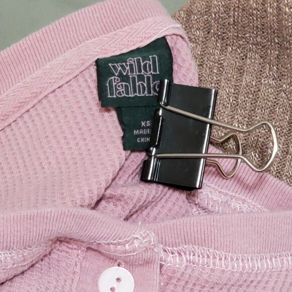 Long Sleeve Crop Top Womens XS/S Wild Fable Shein Pair 2 Pink Brown Waffle Knit - Picture 6 of 15